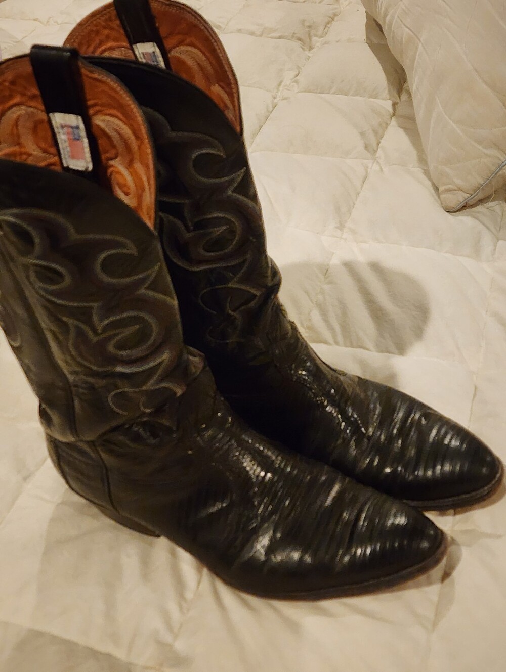 Mens Vintage Nocona Black Exotic Lizard Western Boots Size 11